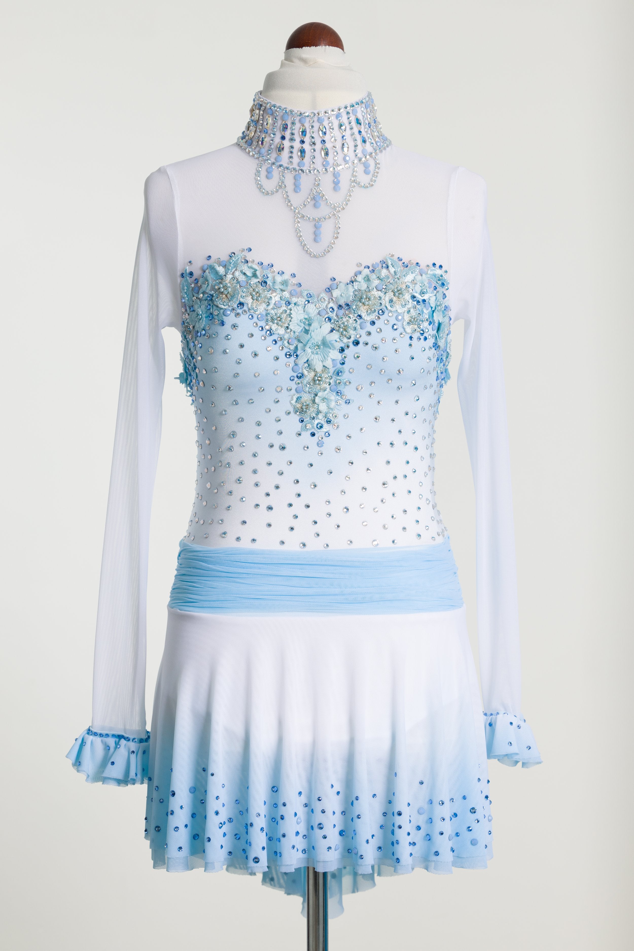White and blue gradient snow princess dress